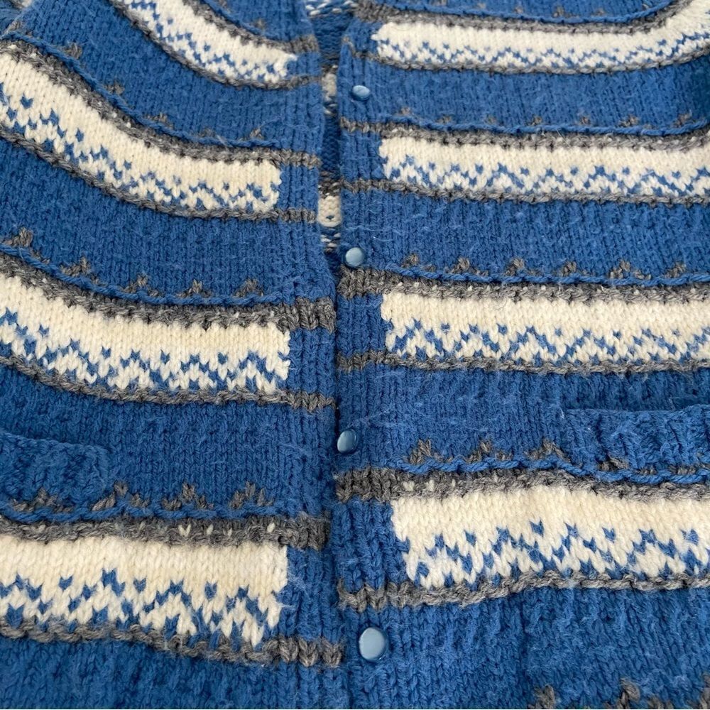 Hand Knitted‎ Vintage Cardigan Fair Isle Fisherman Sweater CabinCore Nordic M/L - Picture 7 of 12
